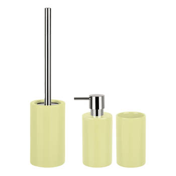 Spirella Badkamer accessoires set - WC-borstel/zeeppompje/beker - porselein - geel - Badkameraccessoireset