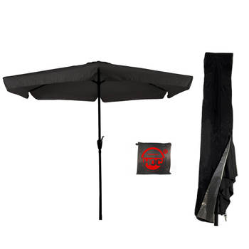 CUHOC Parasol - Zwart - Black Parasol met hoes - 3m - Stokparasol - Zwarte parasol met Redlabel Parasol hoes