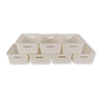 7x Rattan Mandje opbergbox Wit Kunstsof Mandje 5 liter Opbergmandje Opbergmand 25.5cm*19.5cm*10.5cm