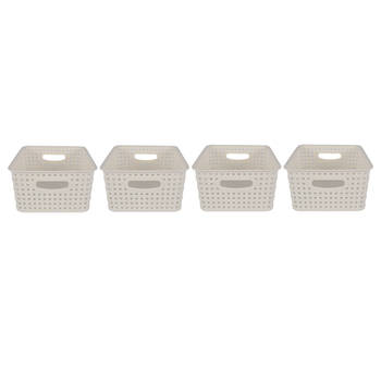 4x Rattan Mandje opbergbox Wit Kunstsof Mandje 5 liter Opbergmandje Opbergmand 25.5cm*19.5cm*10.5cm