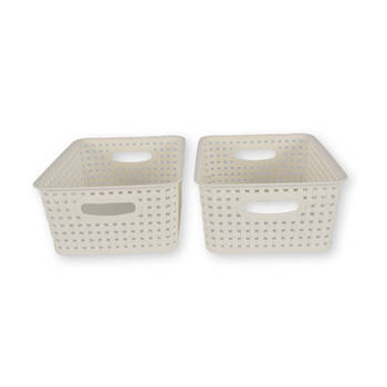 2x Rattan Mandje opbergbox Wit Kunstsof Mandje 5 liter Opbergmandje Opbergmand 25.5cm*19.5cm*10.5cm