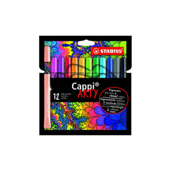 STABILO Cappi - viltstift - nooit meer je dop kwijt dankzij de dopring - ARTY etui met 12 kleuren