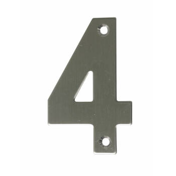 AMIG Huisnummer 4 - massief Inox RVS - 10cm - incl. bijpassende schroeven - zilver - Huisnummers