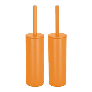 Spirella Luxe Toiletborstel in houder Cannes - 2x - oranje - metaal - 40 x 9 cm - met binnenbak - Toiletborstels