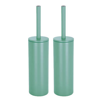 Spirella Luxe Toiletborstel in houder Cannes - 2x - salie groen - metaal - 40 x 9 cm - met binnenbak - Toiletborstels