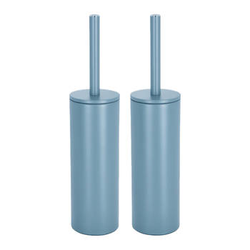 Spirella Luxe Toiletborstel in houder Cannes - 2x - lichtblauw - metaal - 40 x 9 cm - met binnenbak - Toiletborstels