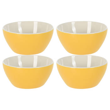 Excellent Houseware Soepkommen/schaaltjes - 4x - Acapulco - porselein - D14 x H6.5 cm - geel - Kommetjes