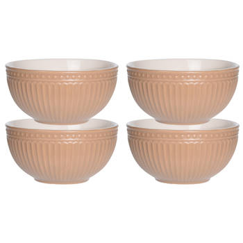 Excellent Houseware Soepkommen/schaaltjes - 4x - Roman Style - keramiek - D14 x H7 cm - zalm roze - Kommetjes