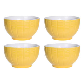 Excellent Houseware Soepkommen/schaaltjes - 4x - Venice - keramiek - D14 x H8 cm - warm geel - Kommetjes