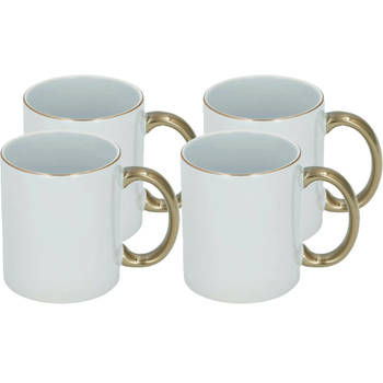 Koffiemok - 4x - wit/goud - keramiek - 300 ml - Bekers