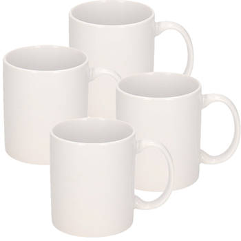 Koffiemokken Basic model - 4x - keramiek - wit - 300 ml - voor kantoor/kantine - Bekers