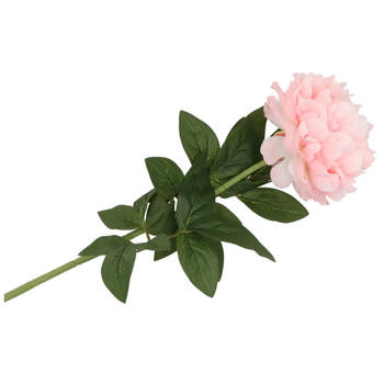 DK Design Kunstbloem pioenroos - licht roze - zijde - 71 cm - kunststof steel - decoratie bloemen - Kunstbloemen