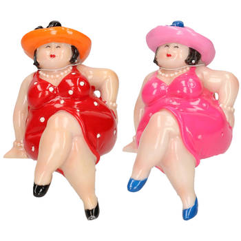 Dikke Dames beeldje - 2 stuks - rood en roze - 15 cm - woondecoratie - Beeldjes