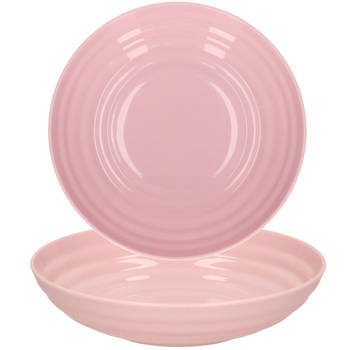 PlasticForte Rond bord/camping - 4x - diep bord - D19 cm - oud roze - kunststof - soepborden - Diepe borden