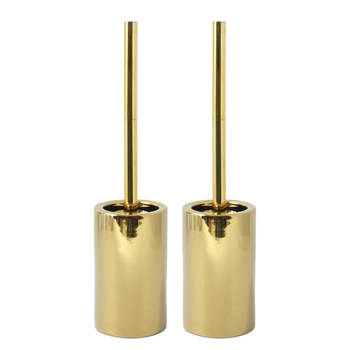 Spirella Luxe Toiletborstel in houder Sienna - 2x - goud glans - porselein - 42x10cm - met binnenbak - Toiletborstels