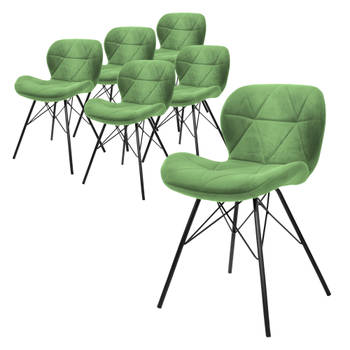 ML-Design set van 6 eetkamerstoelen met rugleuning, groen, keukenstoel met fluwelen bekleding, gestoffeerde stoel met