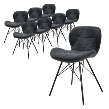 ML-Design Set van 8 eetkamerstoelen met rugleuning, antraciet, keukenstoel met fluwelen bekleding, gestoffeerde stoel