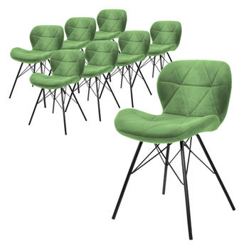 ML-Design set van 8 eetkamerstoelen met rugleuning, groen, keukenstoel met fluwelen bekleding, gestoffeerde stoel met