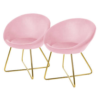 ML-Design eetkamerstoelen set van 2 fluweel, roze, woonkamerstoel met ronde rugleuning, gestoffeerde stoel met