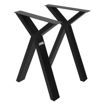 Tafelpoten set van 2 X-vormig 50x72 cm zwart staal ML design