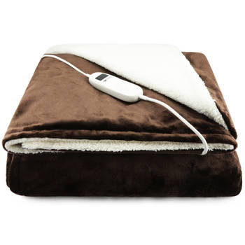 Blokker Elektrische deken - Afmetingen 160 x 130 cm - 9 warmtestanden - Automatische uitschakeling - XL snoer - Bruin aanbieding