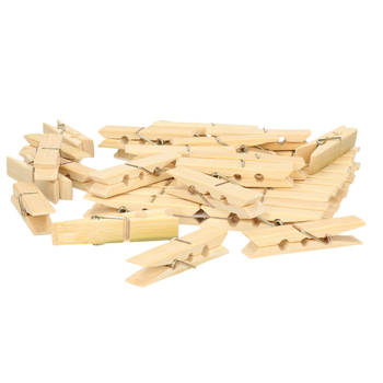 Wasknijpers voor wasgoed ophangen - bamboe hout - 40x stuks - beige - 7 cm - Knijpers