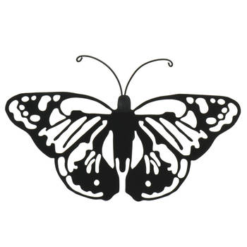 Decoris tuin wanddecoratie vlinder - metaal - zwart - 17 x 12 cm - Tuinbeelden