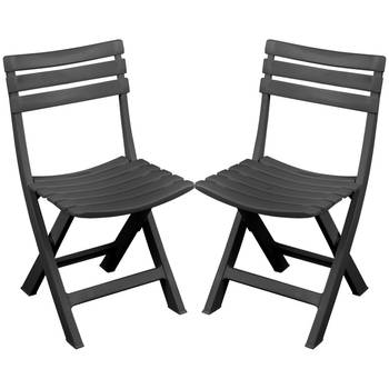Sunnydays Klapstoel voor buiten/binnen - 2x - donkergrijs - 41 x 79 cm - stevig kunststof - Bijzet stoelen - Klapstoelen