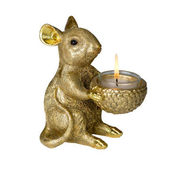 2 x Muis met waxinelichthouder - Goud - 13x8x13cm