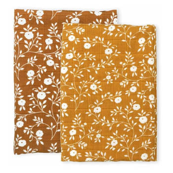 A Little Lovely Company Hydrofiele Doek - Bloesem - Caramel - 2 Stuks