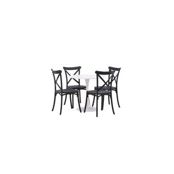 Hamden eethoek tafel wit en 4 Crosett stoelen zwart.