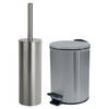 Spirella Badkamer/toilet accessoires set - toiletborstel en pedaalemmer - 3L - metaal - zilver - Badkameraccessoireset
