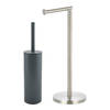 Spirella Badkamer accessoires set - WC-borstel/toiletrollen houder - donkergrijs/zilver - Badkameraccessoireset