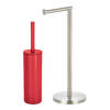 Spirella Badkamer accessoires set - WC-borstel/toiletrollen houder - rood/zilver - Badkameraccessoireset