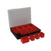Tayg assortimentsdoos, 16 uitneembare bakjes, transparant deksel, stapelbaar, 330 x 247 x 54 mm, zwart/rood