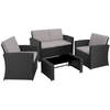 tectake® - Wicker zitgroep loungeset tuinset Lucca - 1 bank - 2 stoelen - 1 tafel met glasplaat - zwart grijs - 405015