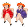 Dikke Dames beeldje - 2 stuks - rood en paars - 15 cm - woondecoratie - Beeldjes