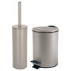 Spirella Badkamer/toilet accessoires set - toiletborstel en pedaalemmer - 3L - metaal - beige - Badkameraccessoireset