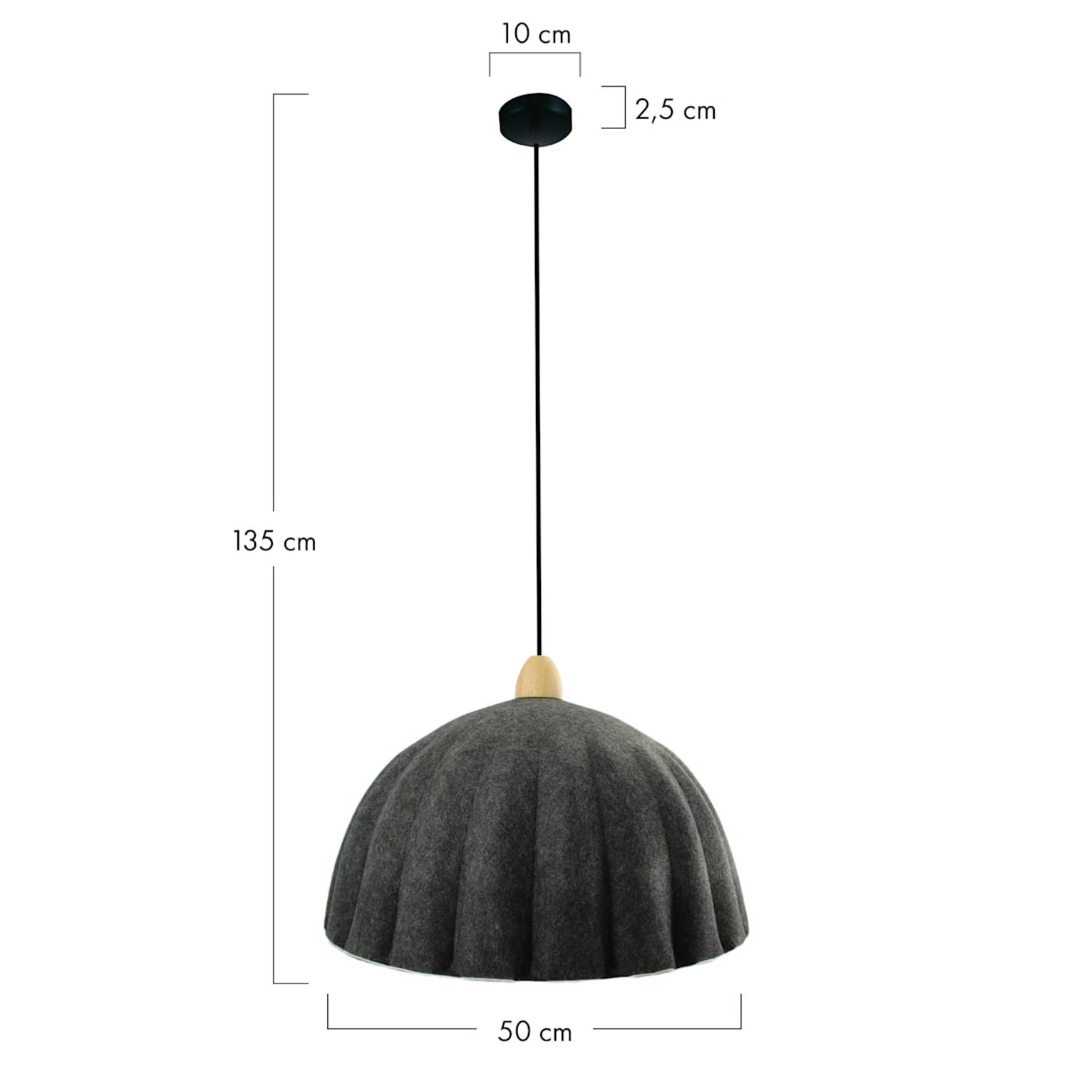 DKNC - Hanglamp Sarah - Vilt - 50x50x35cm - Grijs