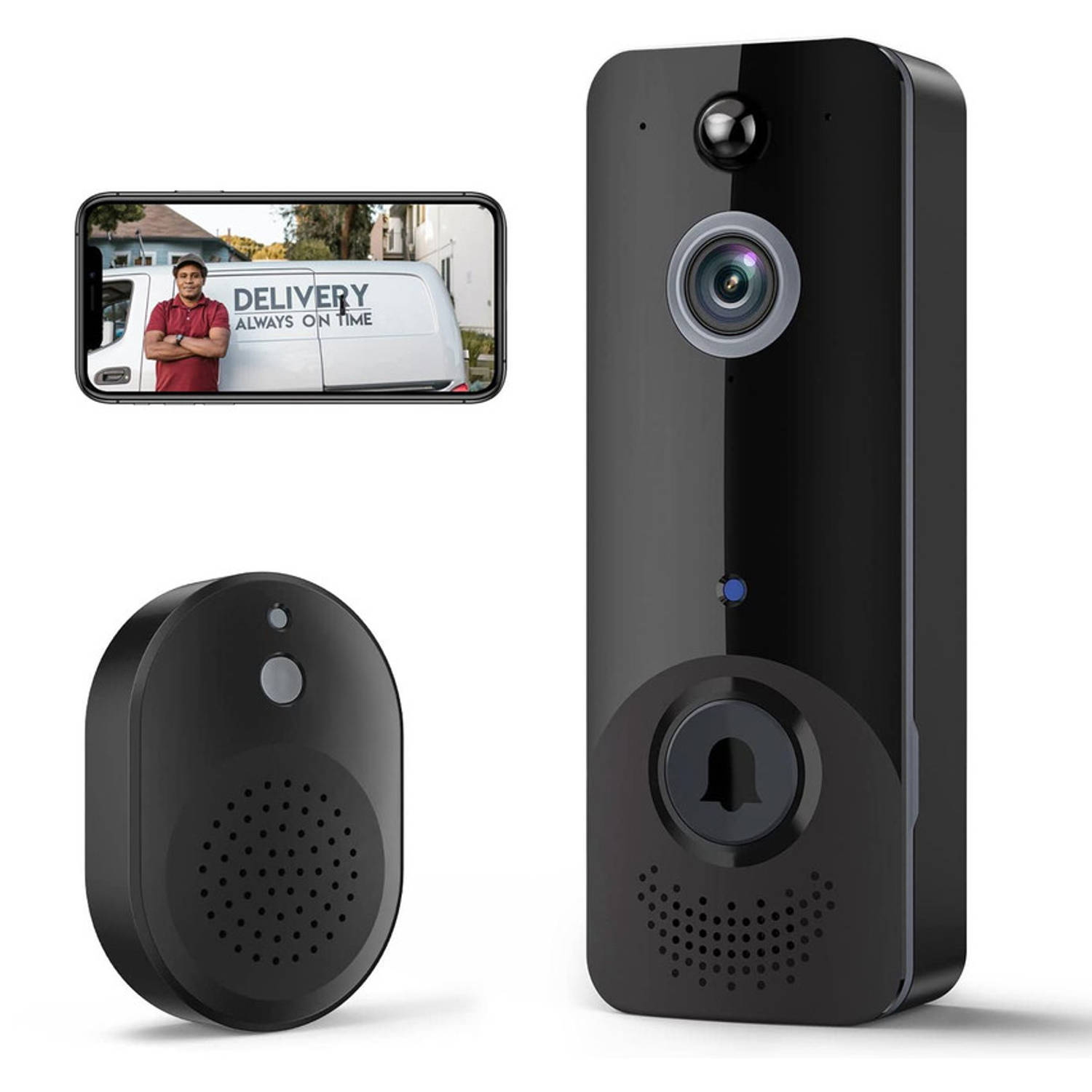 Slimme Video deurbel draadloos met Camera en Wifi Inclusief draadloze Gong 1080P HD Slimme Deurbel