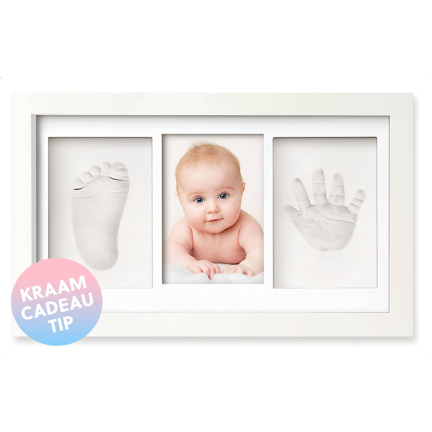 Premium Baby Fotolijst met Gipsafdruk Voet en Hand Klei Afdruk Baby 33 x 20 cm Kraamcadeau Kraampakk