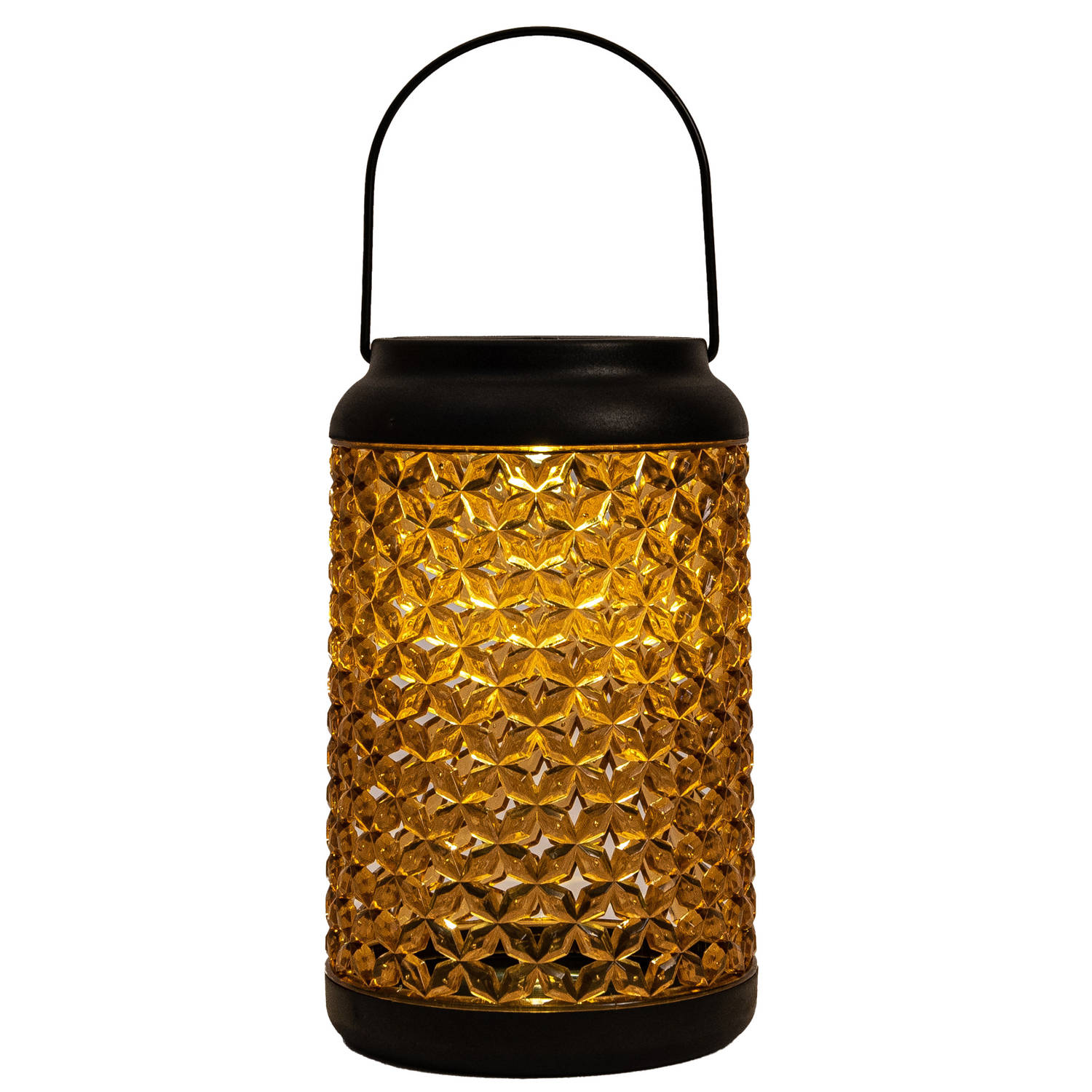 Anna&apos;s Collection Solar lantaarn - voor buiten - D12,5 x H20 cm - amber glas - tafellamp - Lantaarns