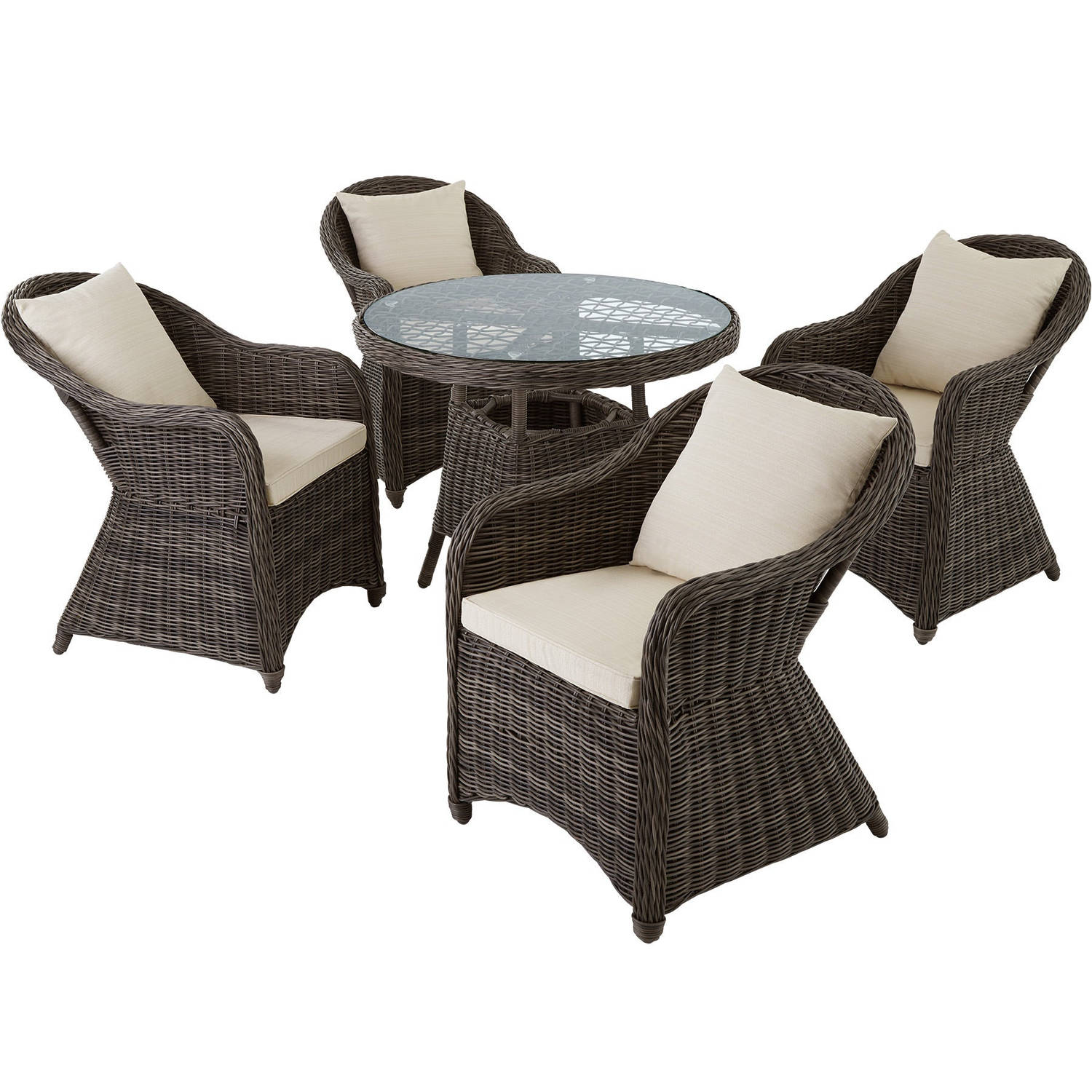 tectake - Aluminium Wicker luxe zitgroep met 4 stoelen en tafel - grijs