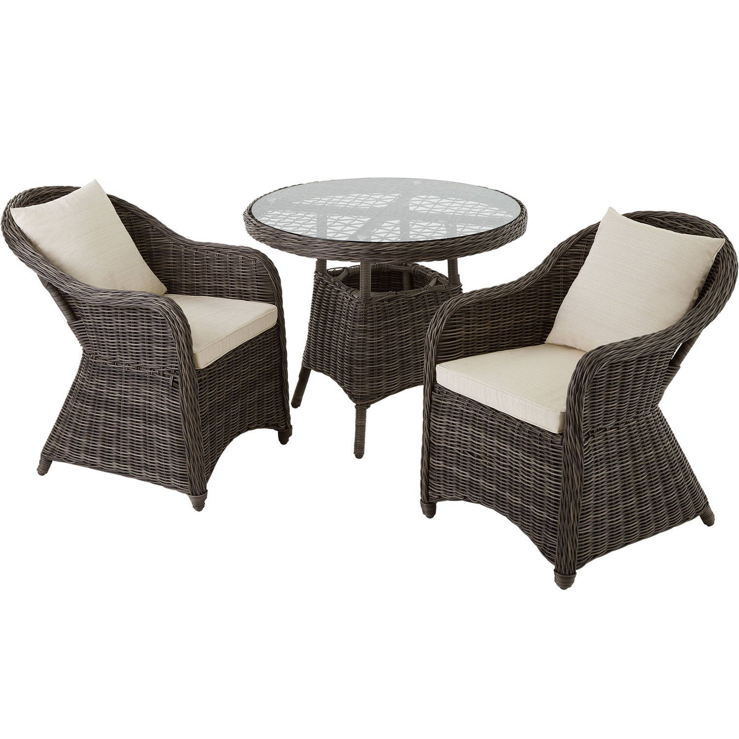 tectake - Aluminium Wicker luxe zitgroep met 2 stoelen en een tafel - grijs