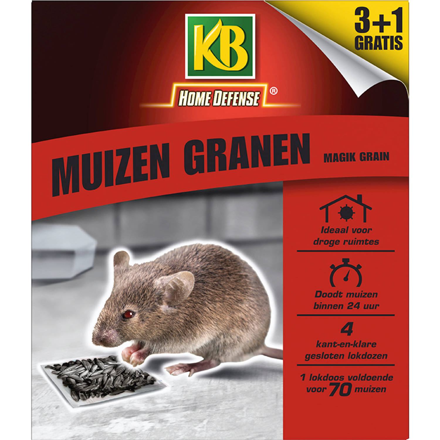 KB Home Defense Muizen Granen Alfachloralose Kant-en-Klare Lokdoos Magik Grain 4 stuks