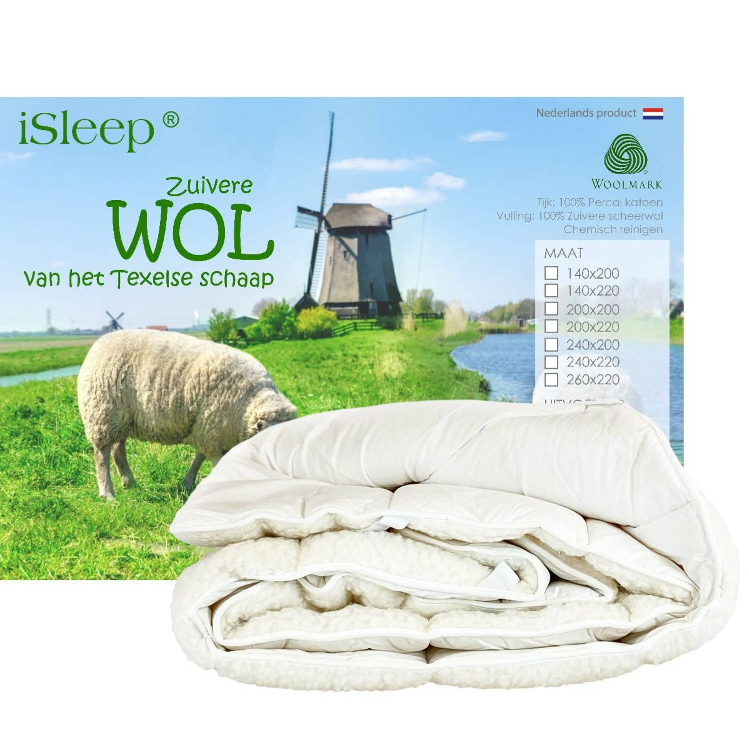 iSleep Wollen Onderdeken - 100% Wol - Twijfelaar - 120x200 cm - Ecru