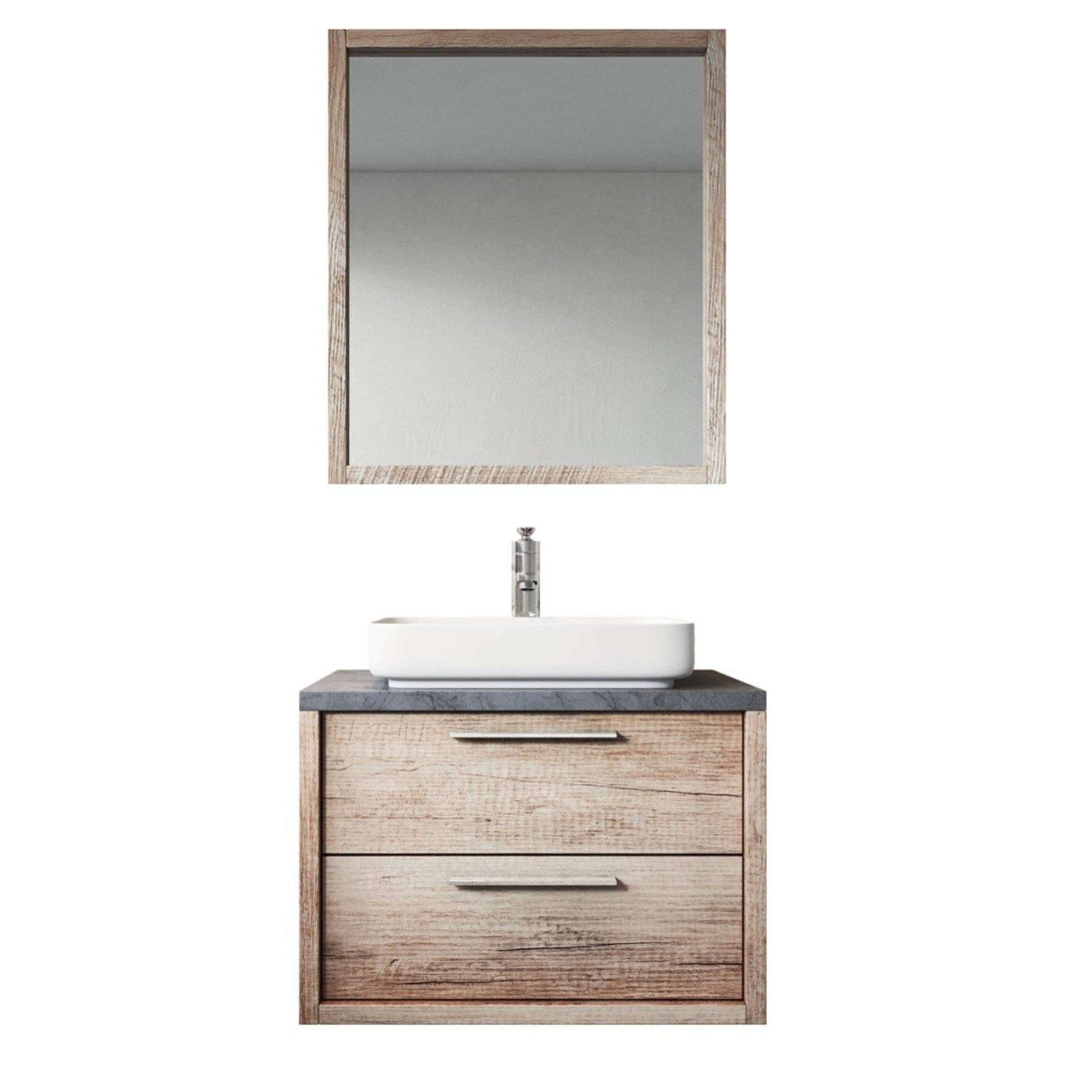 Badplaats Badkamermeubel Indiana 70cm met spiegel hout-look met grijs