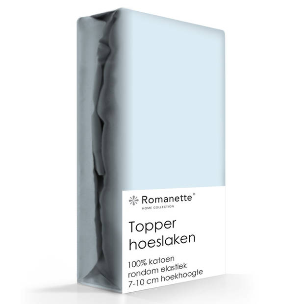 Topper Hoeslaken Katoen Romanette Blauw-90 x 200 cm