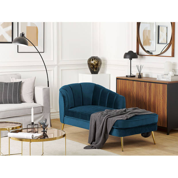 Beliani ALLIER - Chaise longue-Blauw-Fluweel