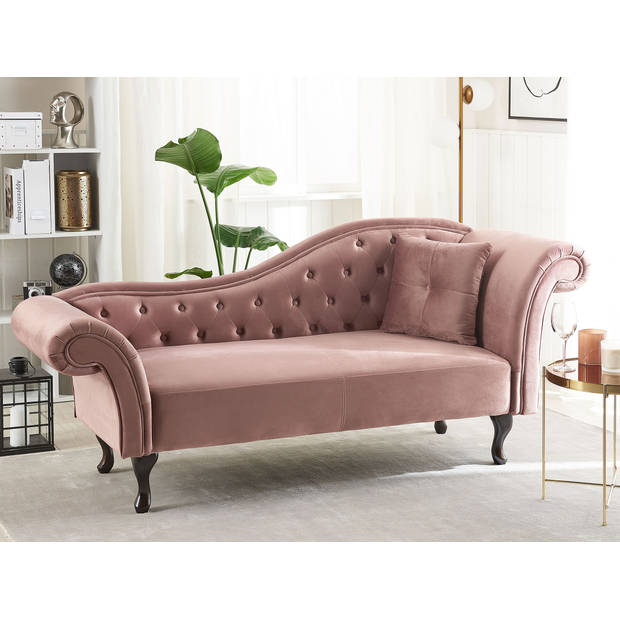 Beliani LATTES - Chaise longue-Roze-Fluweel